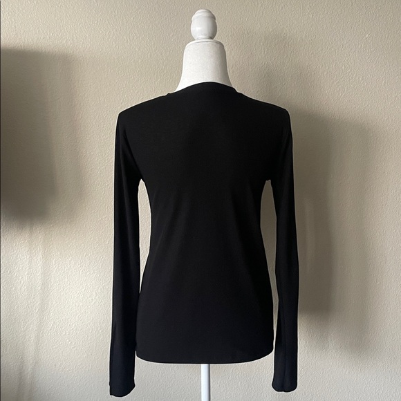 Zara Trafaluc Black Ribbed Long Sleeve Top with Pearl Button Cuffs - Picture 6 of 8